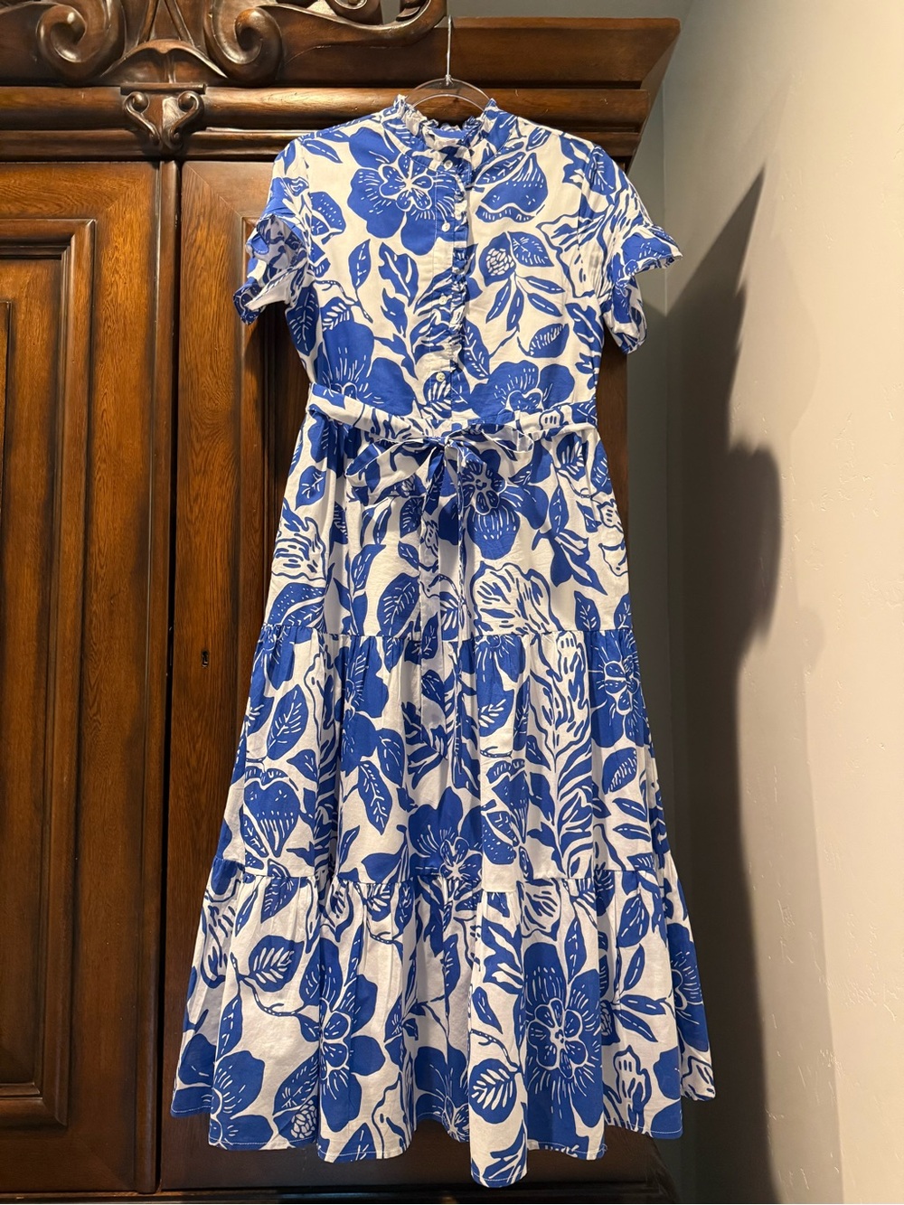 Tuckernuck x J.Marie’s Jill Ruffle Blue Floral Midi Dress with Tie Waist